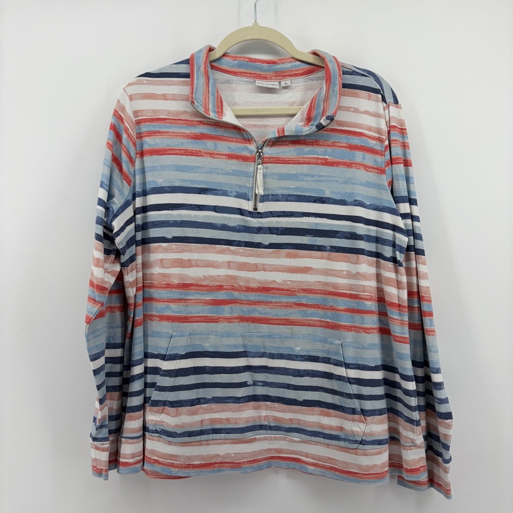 Kim Rogers Striped Quarter Zip Pullover Sweatshirt Women's Size L Blue Red White
